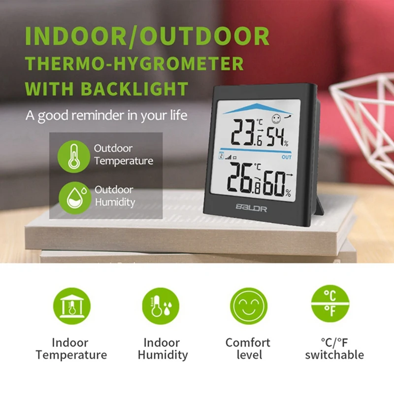 Baldr Digital LCD Weather Station Indoor Outdoor Trend Hygrometer Thermometer Wireless Remote Sensor Motion(White)