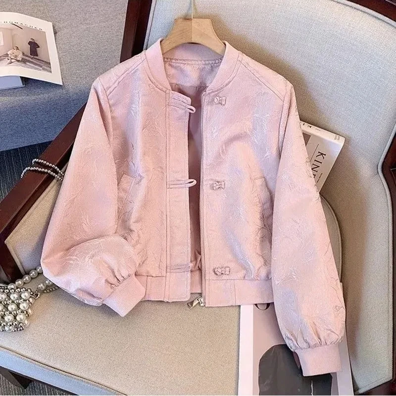 

Spring Autumn New Baseball Jacket Women's Fashion Korean Explosion Buckle Jacquard Casual Windbreaker Coat Female Short Tops