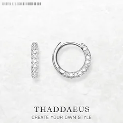 Stone Set Mini Hinged Hoops Earrings Creole Gift In 925 Sterling Silver Europe Style Glam Trendy Fine Jewerly For Women