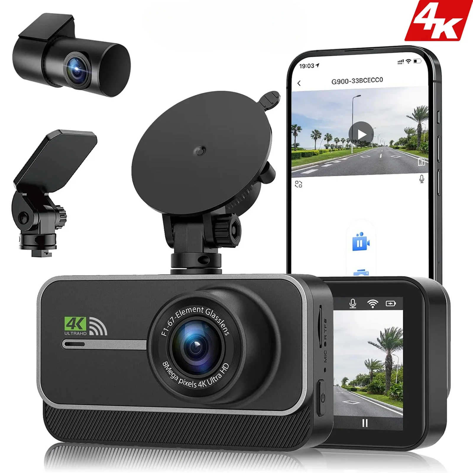 

Dash Cam for Cars Car Camera Dash Cam 4K WIFI Camera for Car Front and Rear Dash Camera Black Box 24H Parking Mode Recorder