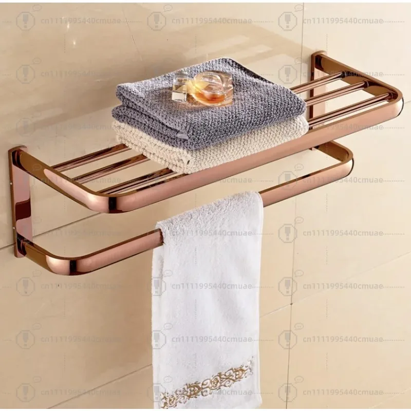 Luxury Rose Gold Bathroom Accessories Brass Wall Mounted Toilet Brush Paper Towel Holder Rack Glass Shelf Bath Hardware Set
