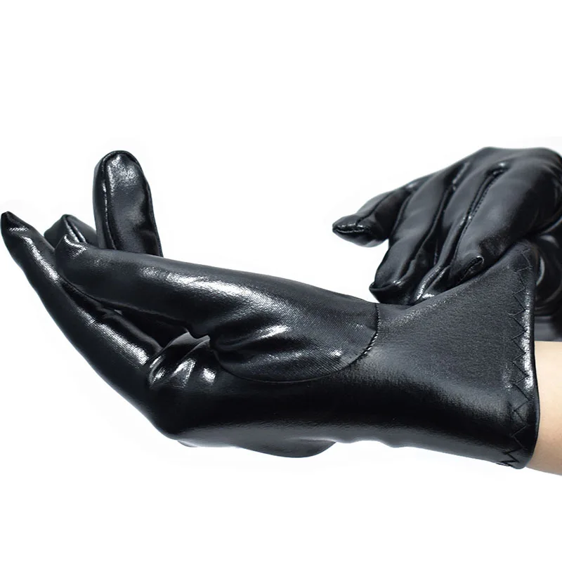 Black Patent PU Leather Long Wrist Gloves Women Sexy Cosplay Gloves Five Finger Gloves Mittens Etiquette Performance Gloves 2023