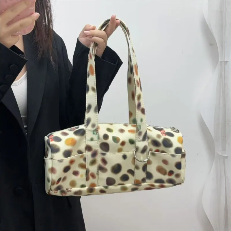 Korean Colorful Polka Dot Shoulder Bags Women Cylinder Zipper Handbag Ladies Unique Versatile Fashion Commute Crossbody Bag 2025