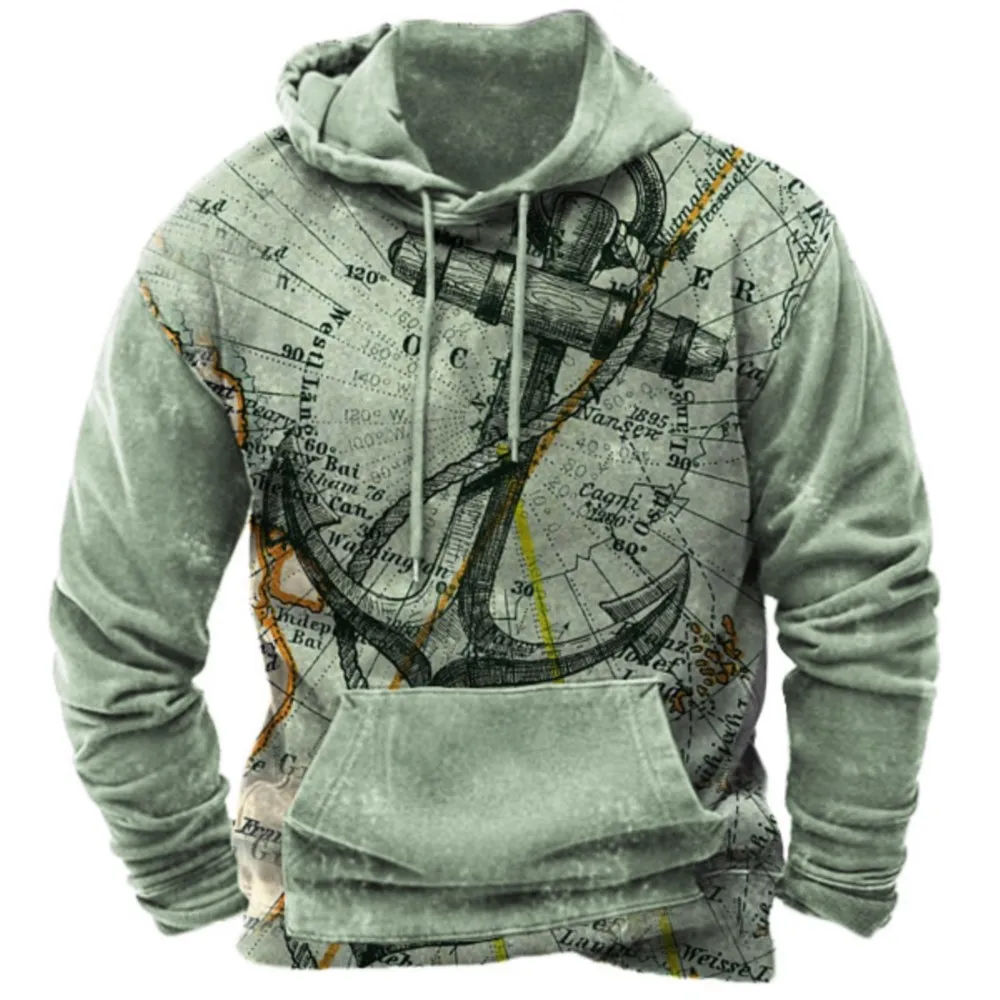 Vintage Compass 3D Printing Y2k Hoodie Harajuku Tops Hooded Sweatshirt Oversized Casual Clothes Streetwear Man Sweatshirts