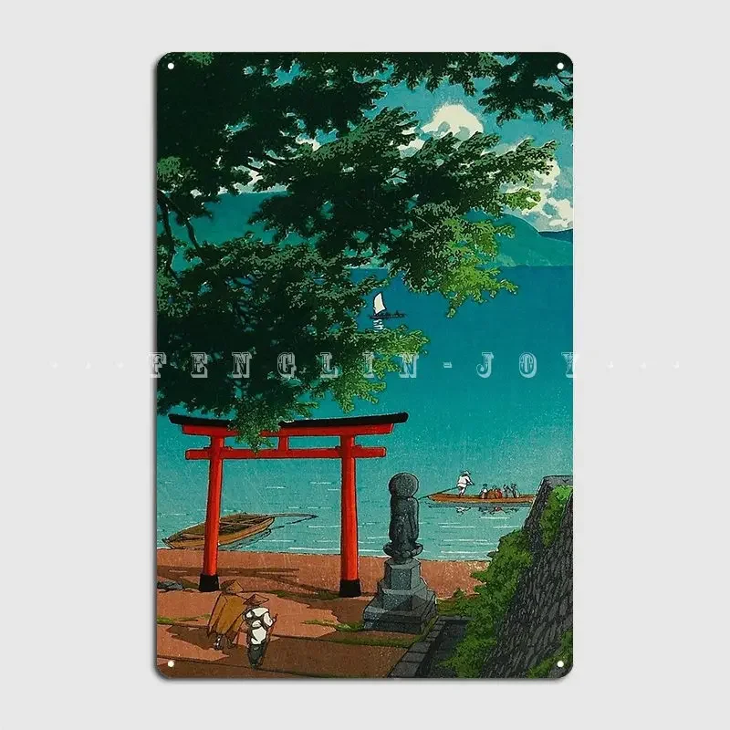 Chuzenji Temple At Utagahama Beach Japanese Woodblock Print Vintage East Asian Art By Kawase Hasui Metal Sign Home