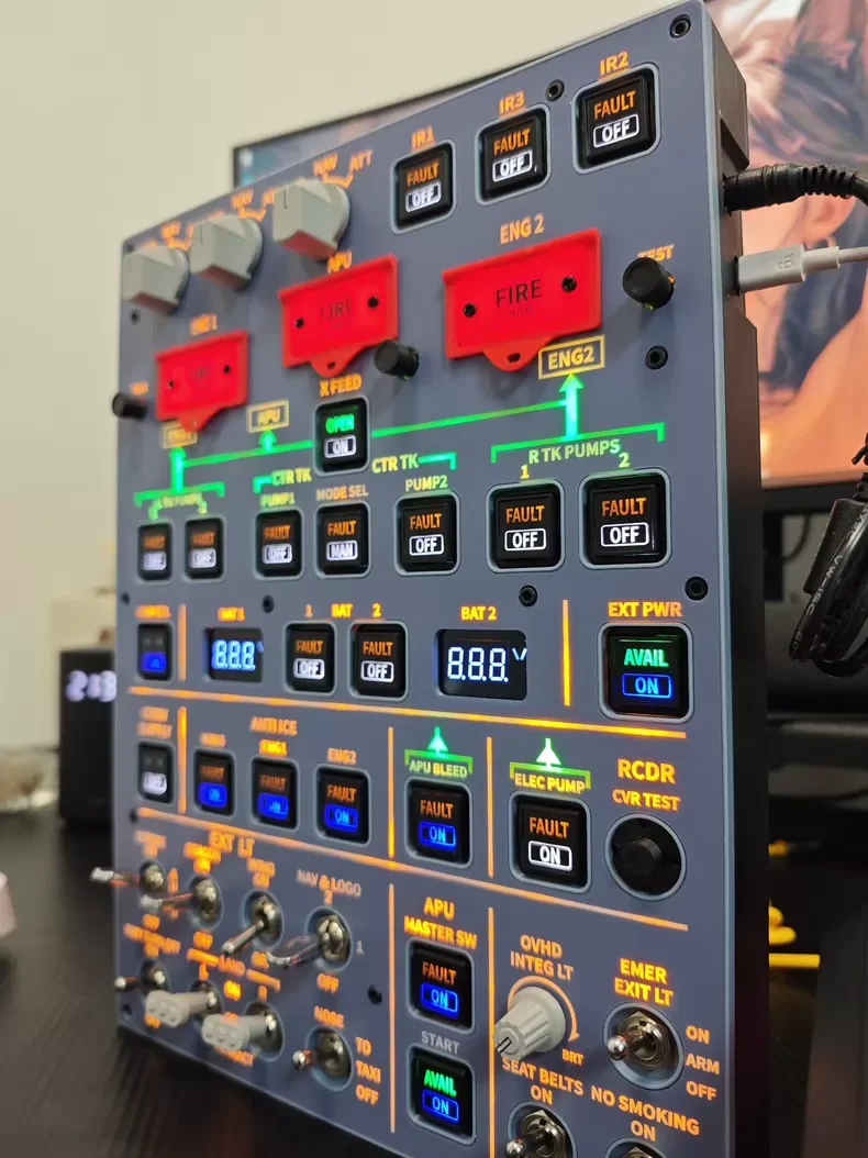 Airbus A320 Flight Simulator Integrated Overhead Panel, Supports 2020/2024 XPlane 12, Connects To Computer Via Data Cable
