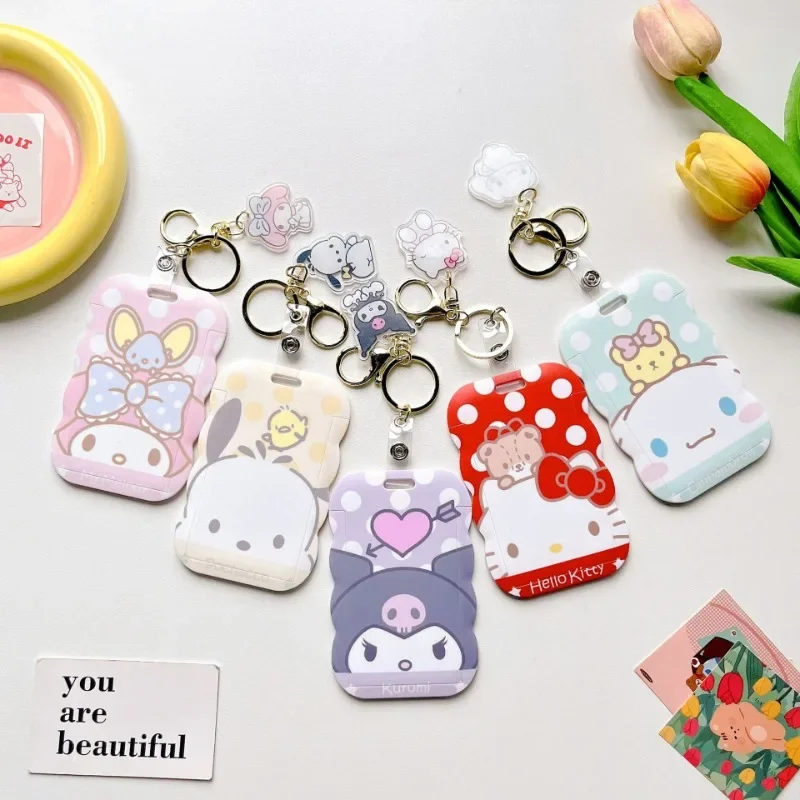 

Sanrio ID Card Holder Cute Cartoon Kuromi Office Worker Badge Holder Cover Student Campus Lanyard Credential Holde Pendant