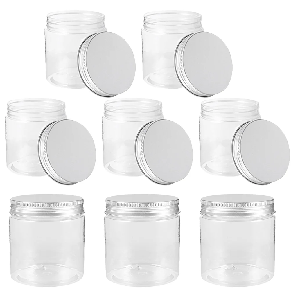 

8 Pcs 250ml Mini Transparent Silver Aluminum Lid Mason Jar Set Jars Jam Plastic Sealing Sealed Clear Honey Pots Sugar Scrub