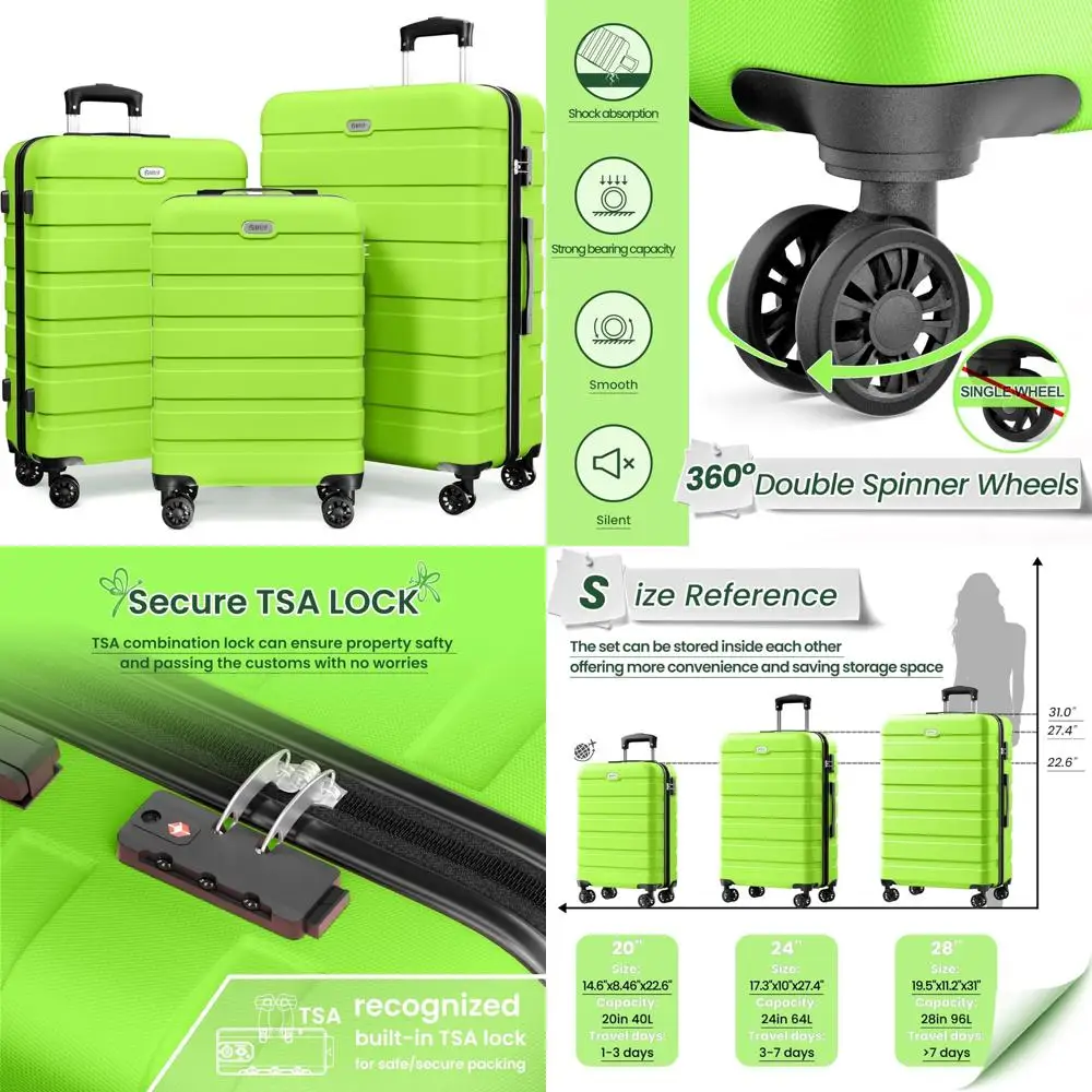 

Легкий набор чемоданов из 3 предметов из АБС-пластика с 4 вращающимися колесами, замком TSA, набором дорожного багажа на 20 дюймов