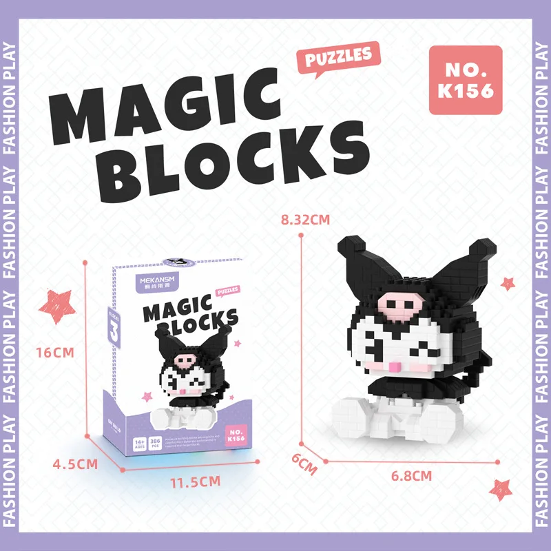 K154 Cute Melody Mini Sitting Posture Sanrio Hello Kitty Building Blocks Pochacco Brick 3D Cute Kuromi Model Toys For Kids Gift