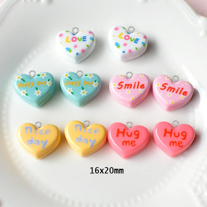 10pcs Resin Multilayer Love Macaron Flower Letters Charms HUG ME Sweet Cute Pendant For Earring Keychain Diy Jewelry Make