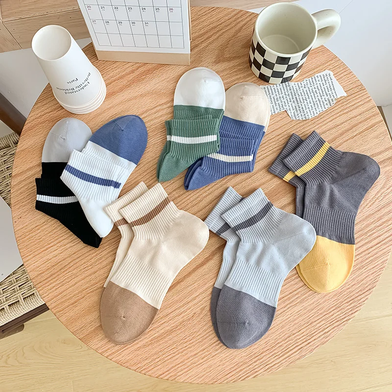 

Men'S Socks Cotton Socks For Men Color Match Sport Socks High Resilience Go Jogging Low Barrel Socks Breathable Absorb Sweat