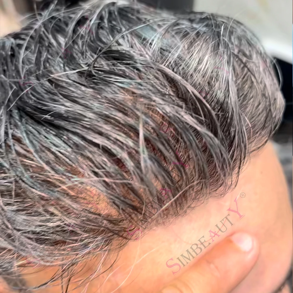 

0.02mm Super Ultra Thin Skin 80% Light Weight Wigs Easy Wear Comfortable Natural Hairline Mens Toupee Black Brown Grey 1B65 1B80