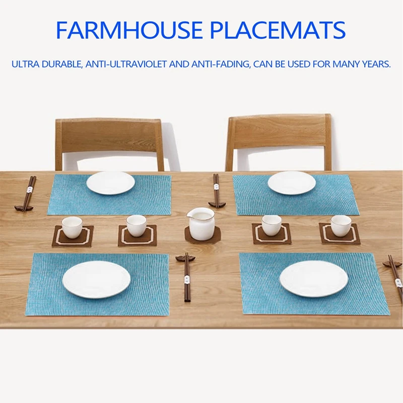 Placemats Place Mat Blue Table Mats Set Of 6 Non Slip Easy To Clean Wipeable Crossweave Woven Vinyl Washable Place Mats