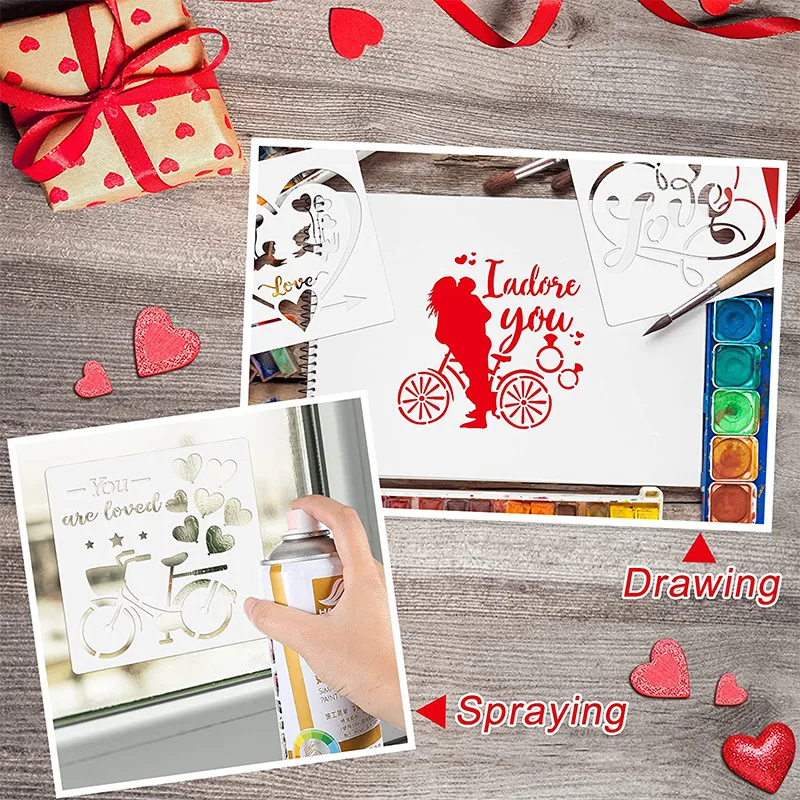 30Pcs/Lot 13cm Love Heart Words DIY Layering Stencils Wall Painting Scrapbook Coloring Embossing Album Decorative Template