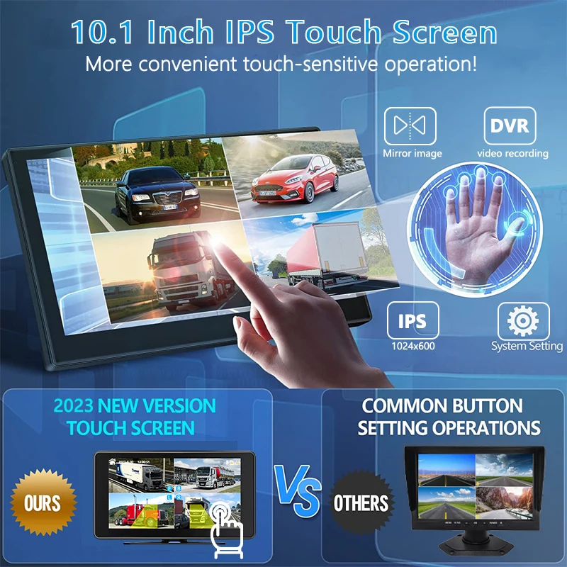 10.1 Inch AHD Monitor System BSD Touch Screen For Car/Bus/Truck 4 Channel CCTV DVR Cameras Color Night Vision Parking Recorder