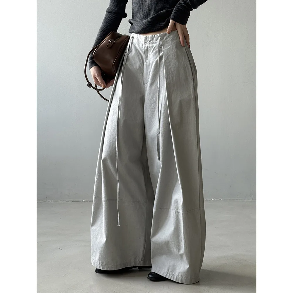 Women's Drawstring Casual Balloon Pants - Autumn Lazy Style Utility Wide-leg Sickle Straight Pants