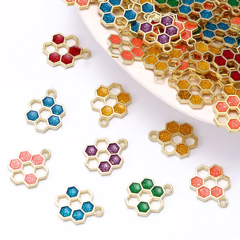 

20Pcs Drip Oil Enamel Hollow Beehive Pendants Alloy Coloured Geometric Charms for Jewelry Making Accessories DIY Earrings Crafts