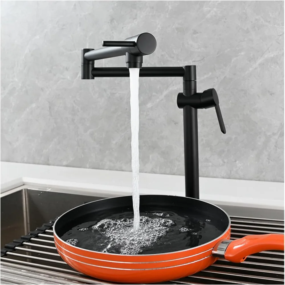 

Pot Filler Faucet Deck Mount,Brass Pot Filler with Stretchable Double Joint Swing Arm, Kitchen Folding Mixer Sink Taps with Sing