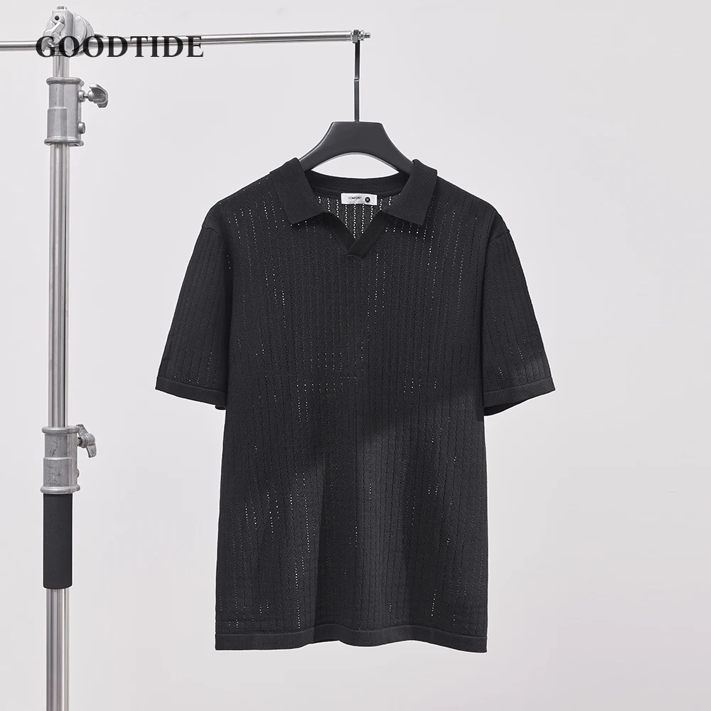 Men's Knitted Polo Shirt Solid Color Lapel T-shirt Fashion Brand Trend Loose Casual Short Sleeve T-shirt Top Men's Polo Shirt - Image 4