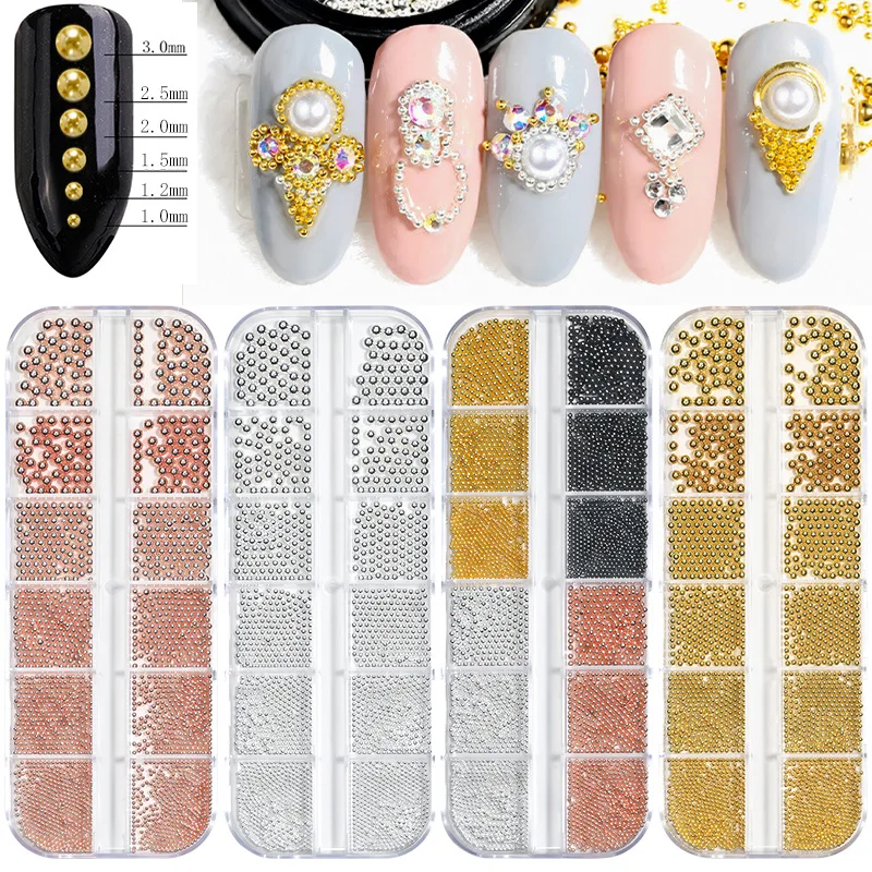 0.8-3.0mm Gold Silver White Nail Art Micro Metal Caviar Beads Manicure 3D Nail Art Rhinestones Decorations DIY Nail Art Supplies