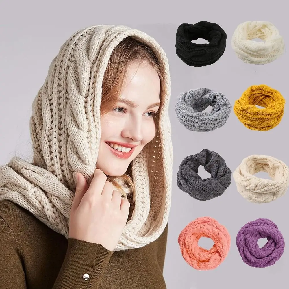 Moda pescoço envolve cachecol de malha crochê espessamento círculo pescoço cachecol cor sólida quente anel cachecol outono