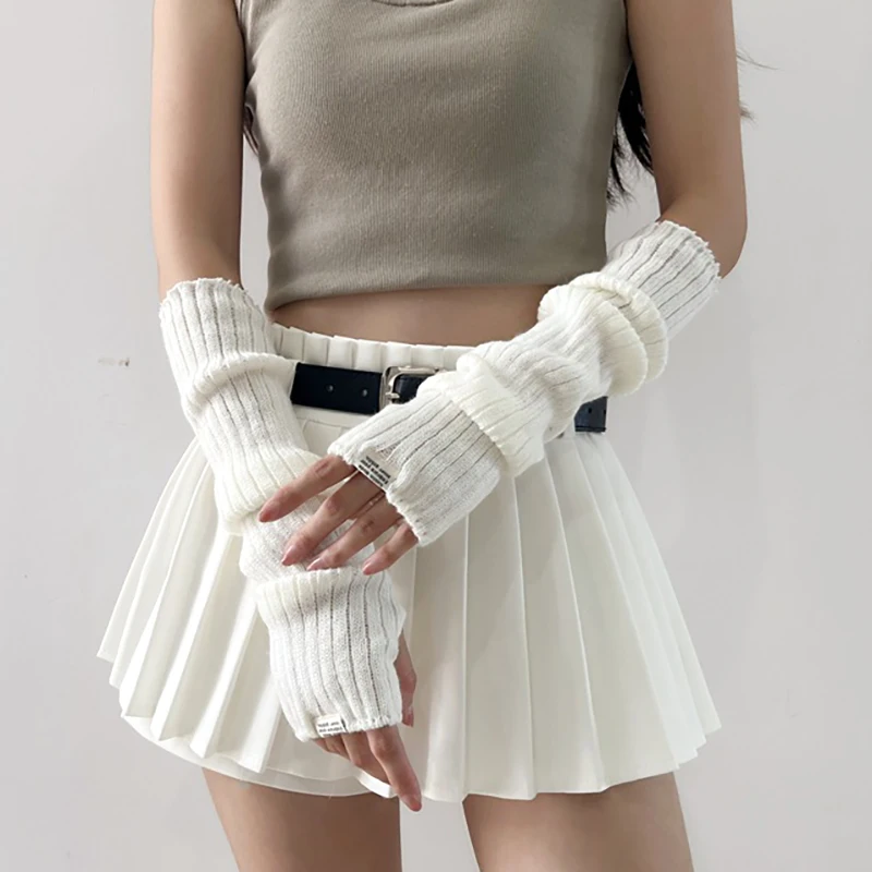 2024 New Spring Y2K Sweet Knitted Arm Warmers Long Sleeve Fingerless Gloves Harajuku Girls Punk Gothic Accessories Mittens