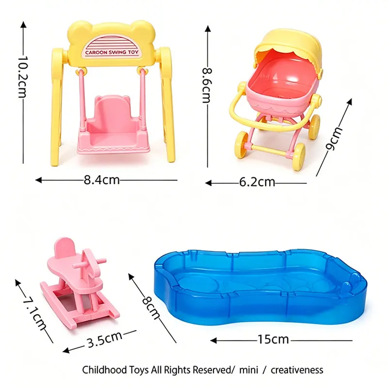 1:12 Dollhouse Simulated Miniature Scene Dollhouse Furniture Playset Swing Horse Pool Piano Model Pendant Kitchen Children Gift