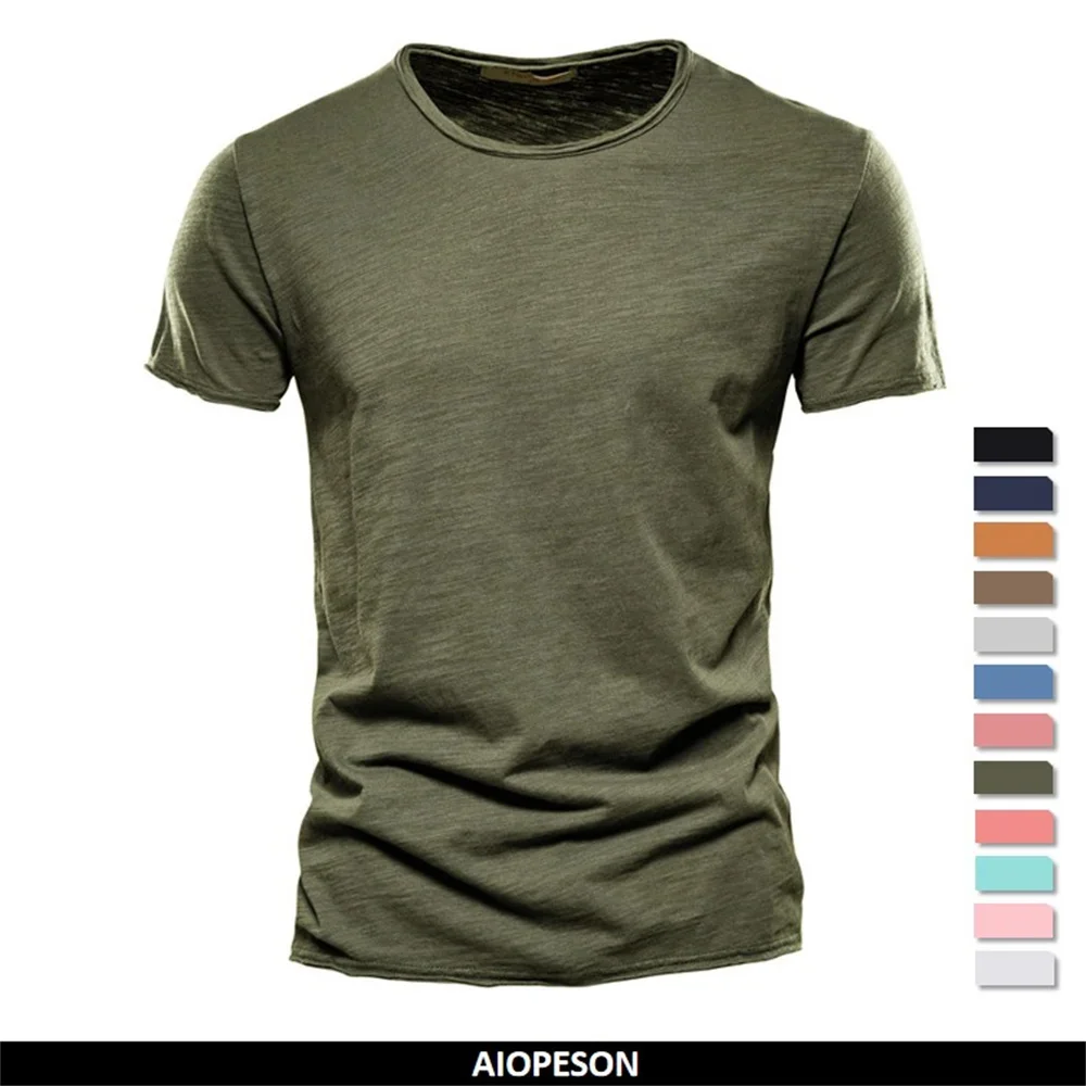 T-shirt à manches courtes pour hommes, col en V, 100% coton, coupe couvertes, monochromatique, design de mode, t-shirts pour hommes, qualité de marque