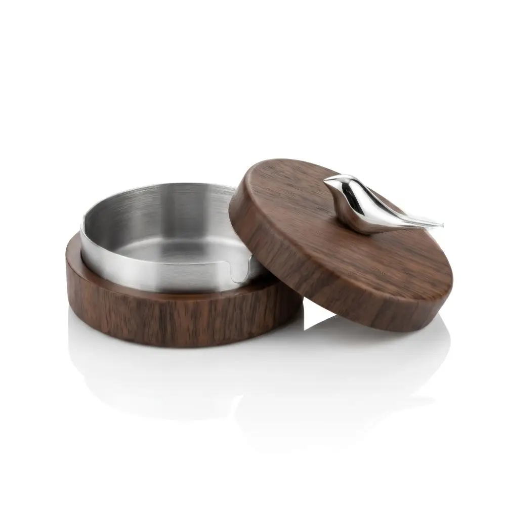 Stainless Steel Liner Bird-Shaped Ashtray Windproof Design With Lid Wood-Grain Ash Tray Wood-Grain Finish Lid Ashtray