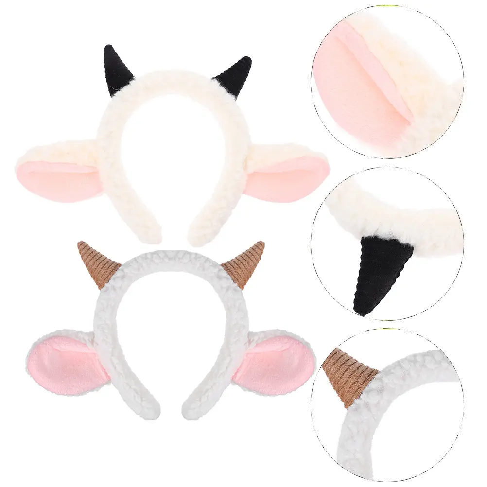 

2Pcs Lamb Ear Sheep Horn Headband Kids Animal Costume Party Birthday Cosplay Stage Performance Accessory Horn Cosplay