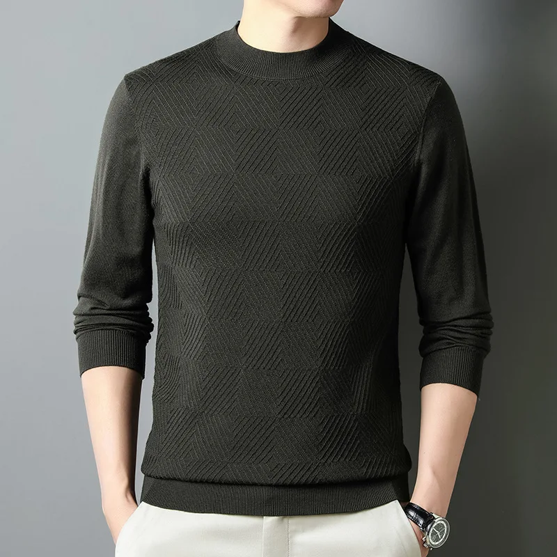 

Зимний новый мужской моющийся тонкий шерстяной свитер с круглым вырезом из жаккарда и длинными рукавами