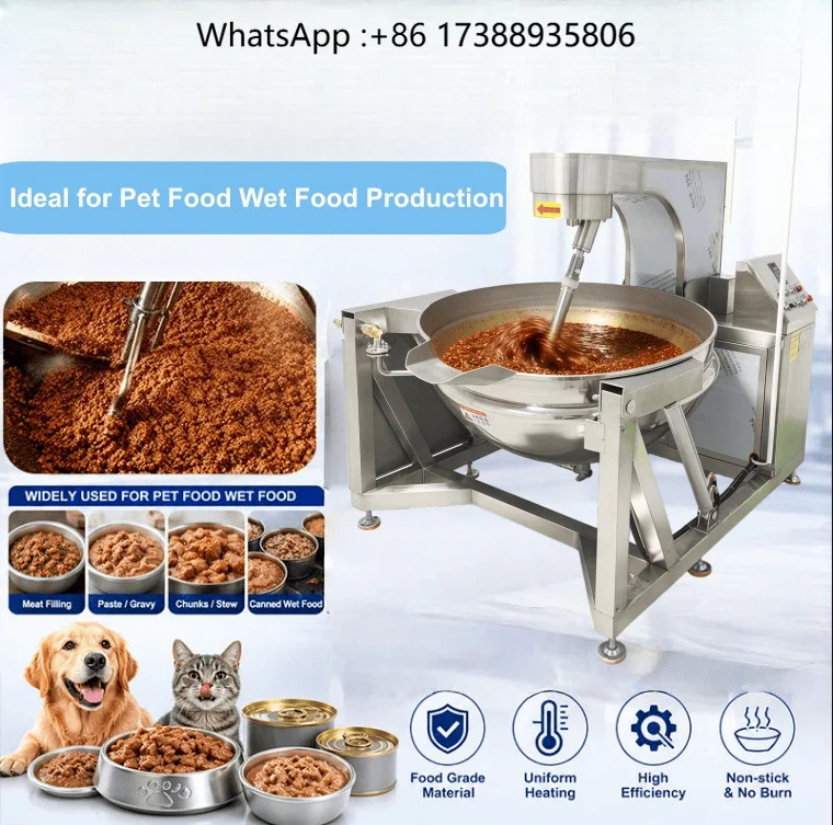 New 304 Stainless Steel Industrial Multifunctional Large Capacity Gas Steam Jacketed Cooker Pot for Meat Pet Food Restaurant Use