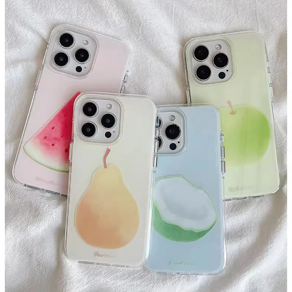 

Simple Summer Fruit Watermelon Pear Phone Cases for IPhone 13 14 15 16 Pro Max Soft Silicone Shockproof Fashion Cute Cover Case