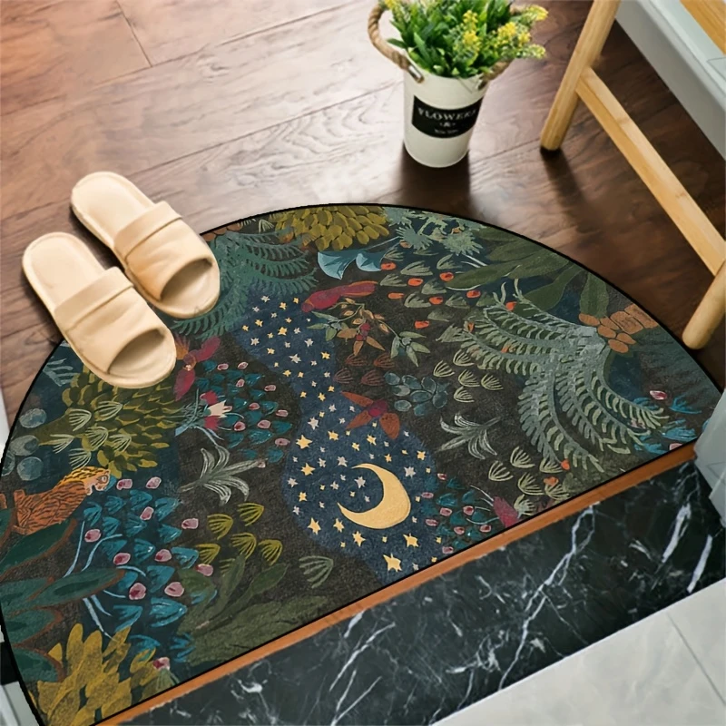 VIKAMA Forest Moon Star Semi-Circle Doormat Non-Slip Washable Entrance Rug for Bedroom Entryway Home Sweet Home Decor
