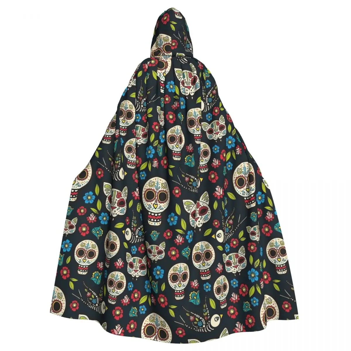 Sugar Skulls Pattern Long Hooded Cloak for Halloween Design Unique Cape