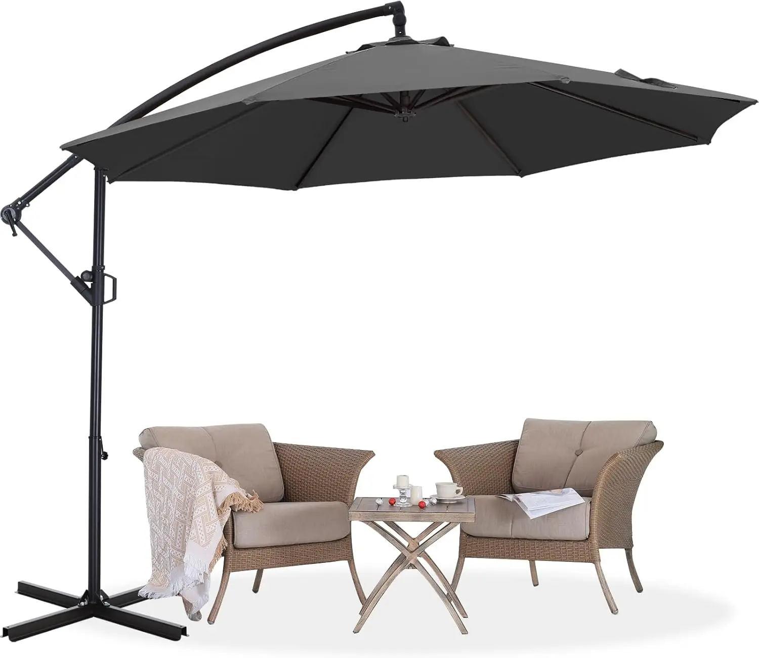 

Консольный зонт для патио с основанием, 360° ° Уличный зонт с поворотным механизмом для двора, террасы, зоны у бассейна