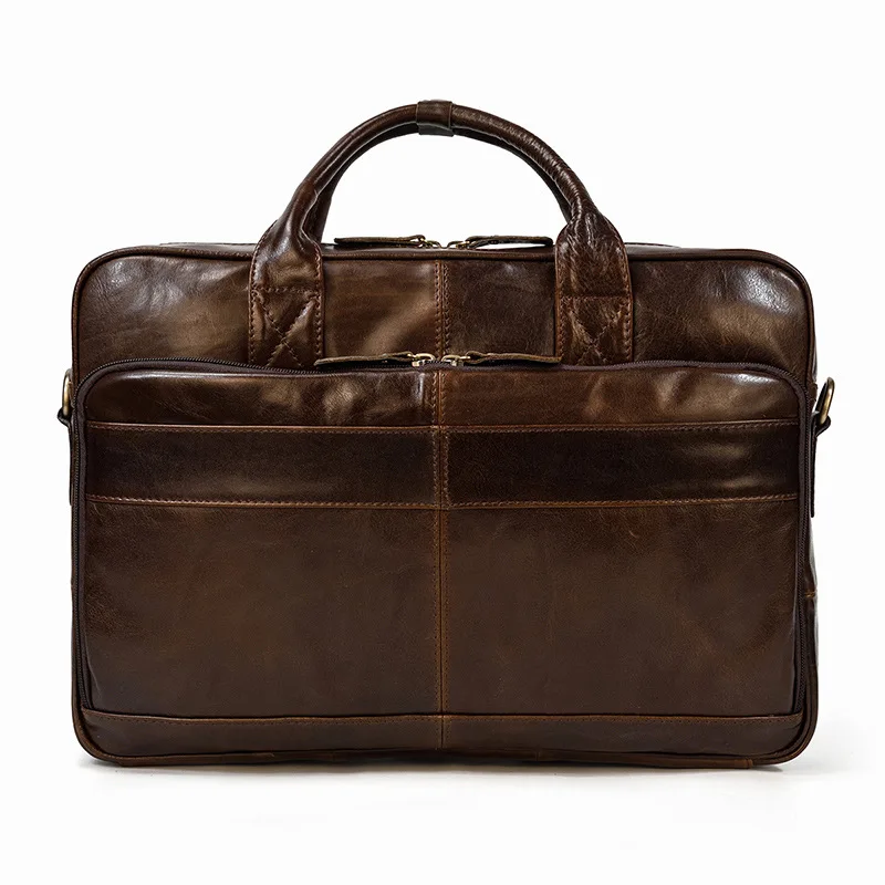 

Popular Men's Leather Briefcase Vintage Business Handbag Computer Bag Multi-Functional Shoulder Messenger Bag