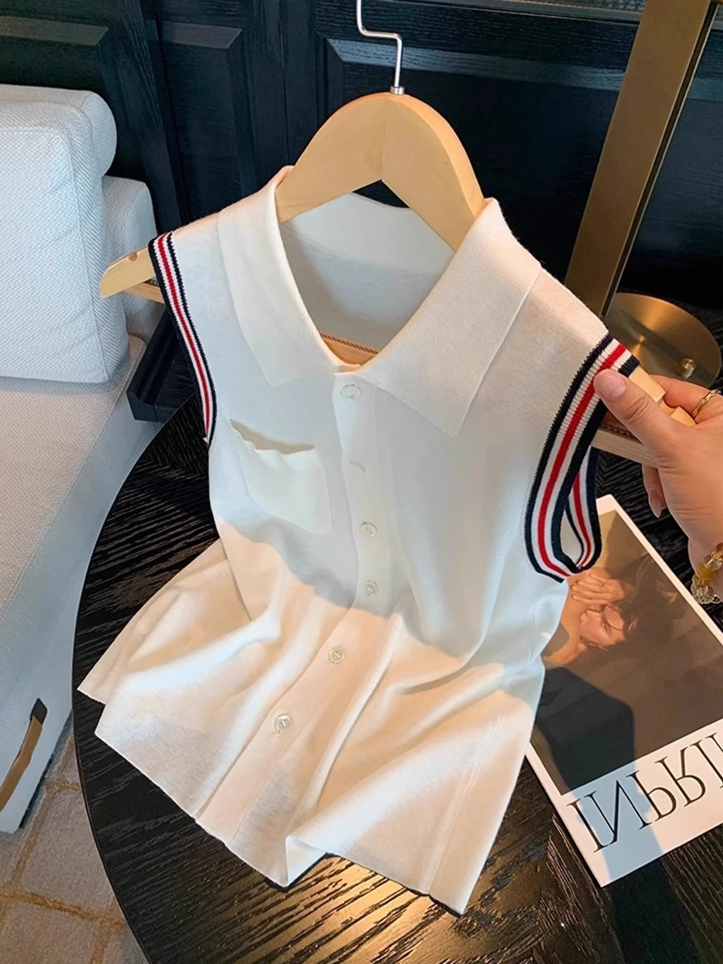 

Летний вязаный жилет в стиле колор-блок, универсальный свободный крой, с пуговицами, для женщин, в корейском стиле