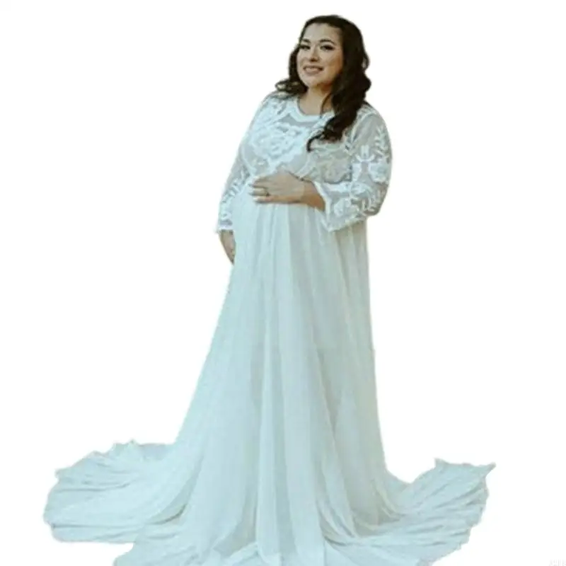 Elegantes Umstandskleid mit Schleppe für formelle Anlässe, bequemes bodenlanges Kleid aus Acrylstoff A2UB – Detail 2