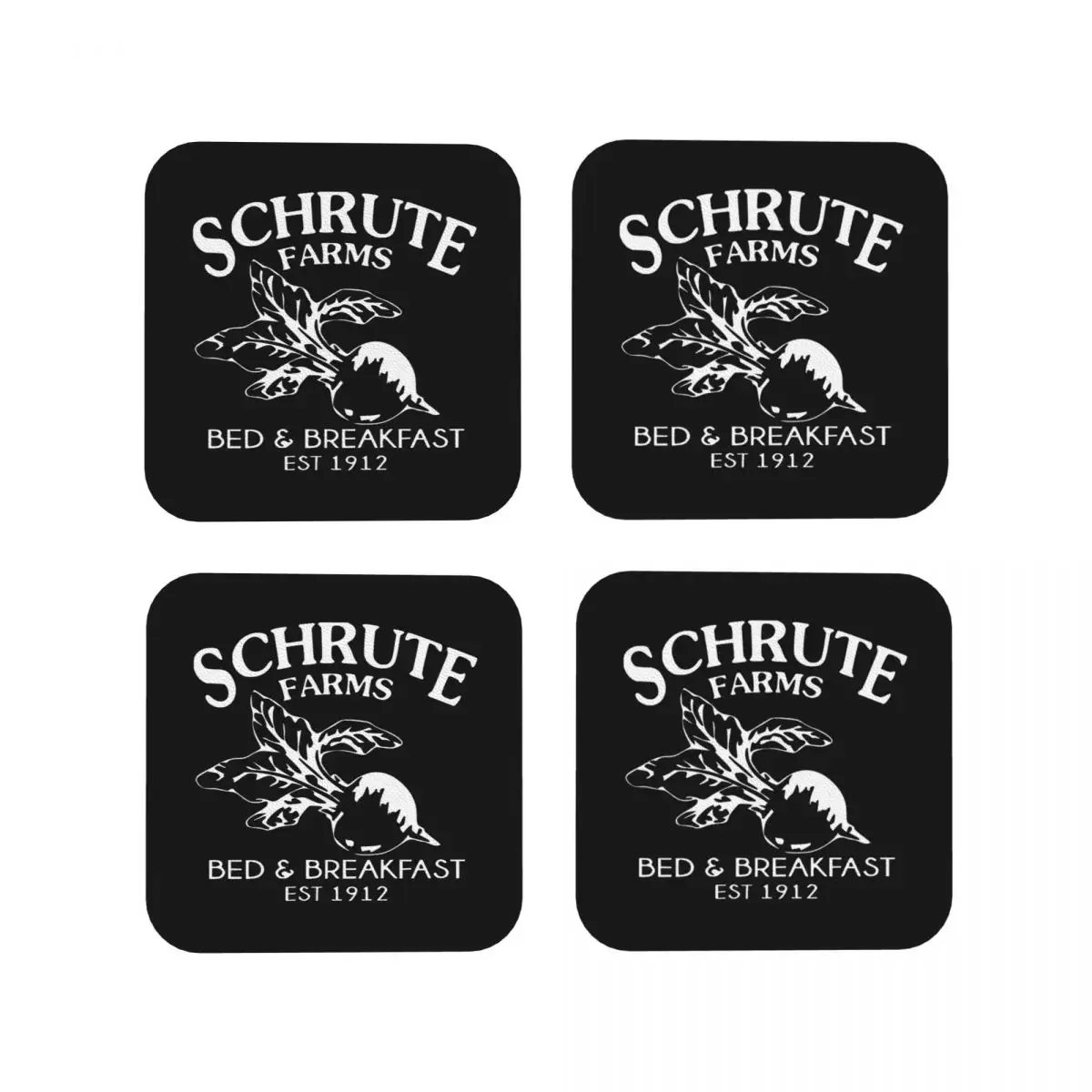 Schrute Farms Bed And Break Coasters Kitchen Placemats Non-slip Insulation Cup Coffee Mats For Home Tableware Pads Set of 4