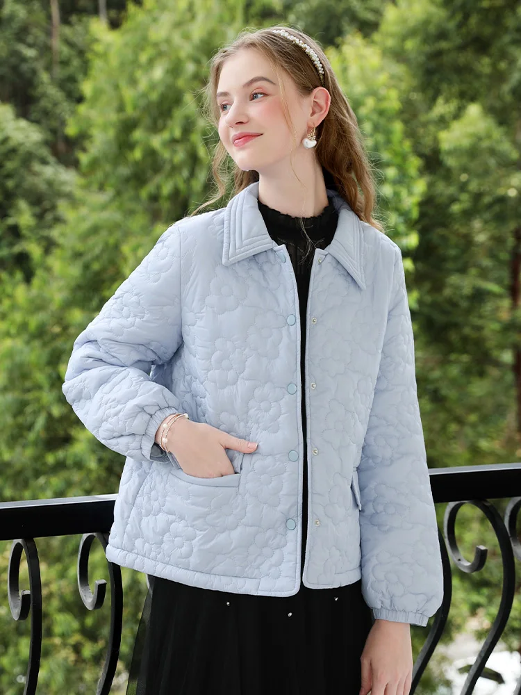 I BELIEVE YOU Winter Clothes Women 2024 Blue Coat Casual Loose Office Lady Short Cotton Turn-down Collar Solid Jacket AYF224847A