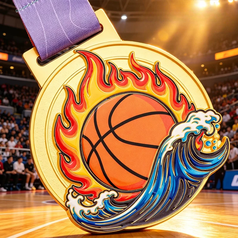 Customized Basketball Metal Medal, Gold, Silver, Bronze, Children's Student Sports Competition Souvenir Decor, Neck Hanging, 3Pc