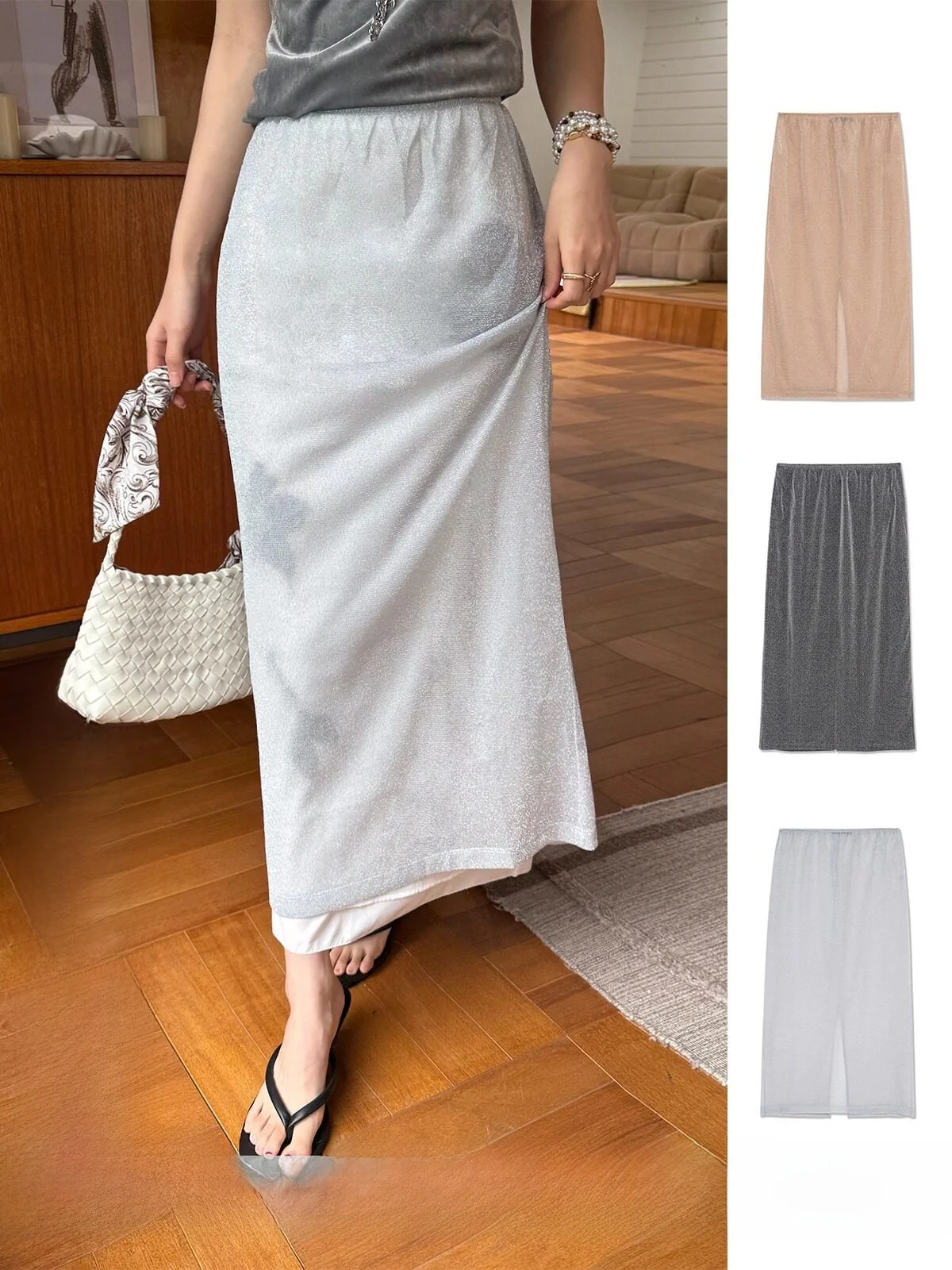 

Roderic Wong Shiny Knitted Skirt Handpicked by Expert Tailor Casual mid Waist Polyester Fiber H Type Skirt