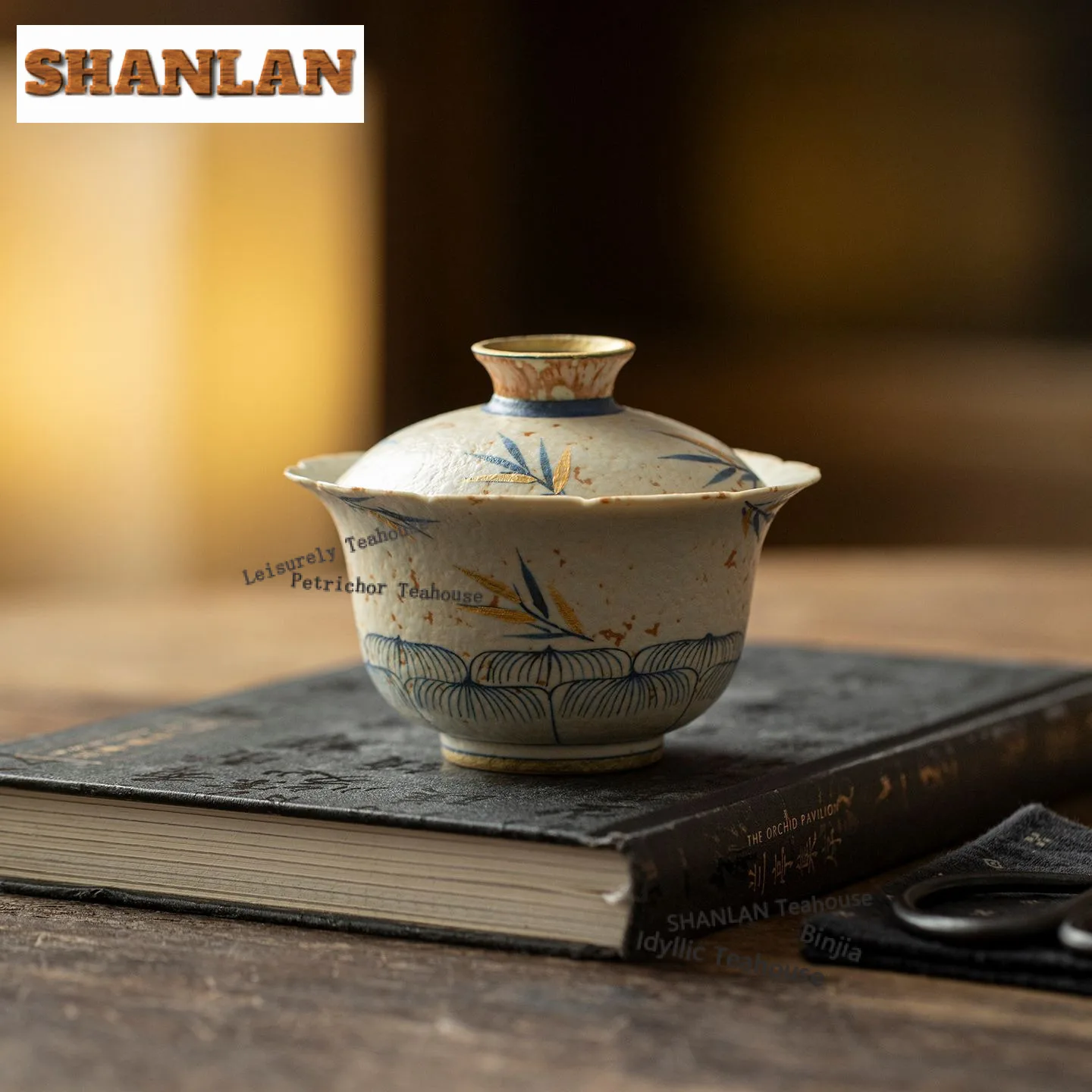 

140ml Hand-painted Lotus Bamboo Shadow Flower Mouth Gaiwan Zen Tea Tureen Tea Bowl With Lid Kit Tea Maker Cover Bowl Tableware