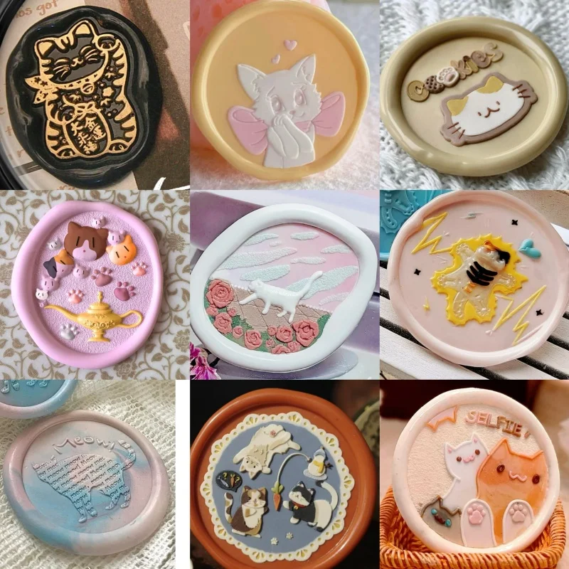 Kat Serie Fire Lakzegel Leuke Relief Multi-Layer Prachtige Carving Koperen Hoofd Uitnodiging Envelop Afdichting Seal Diy Gift