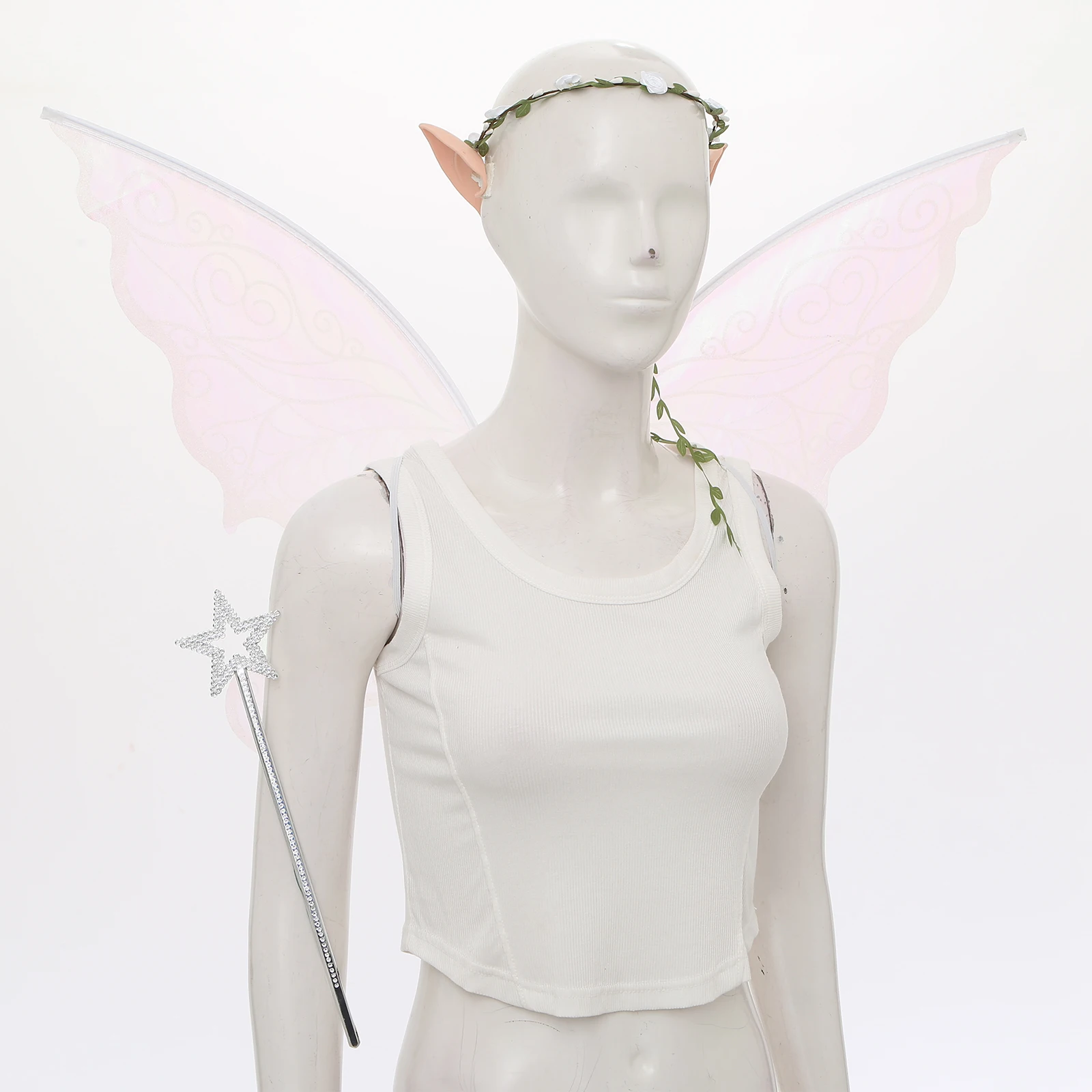 Dziecięcy Dorosły Kostium na Halloween Wróżka Elf Cosplay Rekwizyt Elastyczny Pasek Skrzydła Anioła Motyla Uszy Elfa Magiczna Różdżka Wieniec