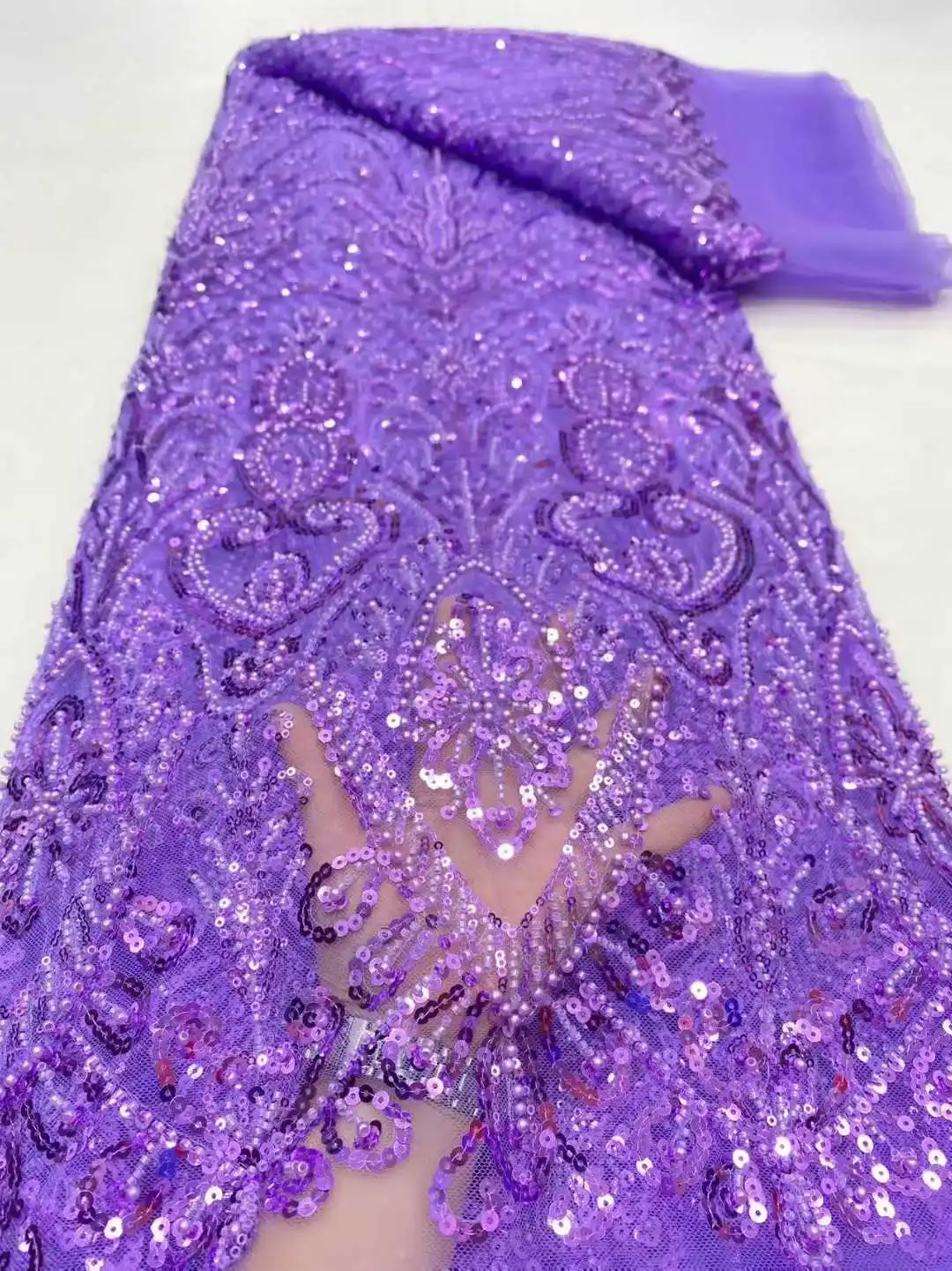 فاخر 13 ألوان عالية الجودة الخرز الفرنسية تول صافي الترتر أقمشة الدانتيل الأفريقي 5 ياردة للنساء فستان حفلات الزفاف SZ1772 #6