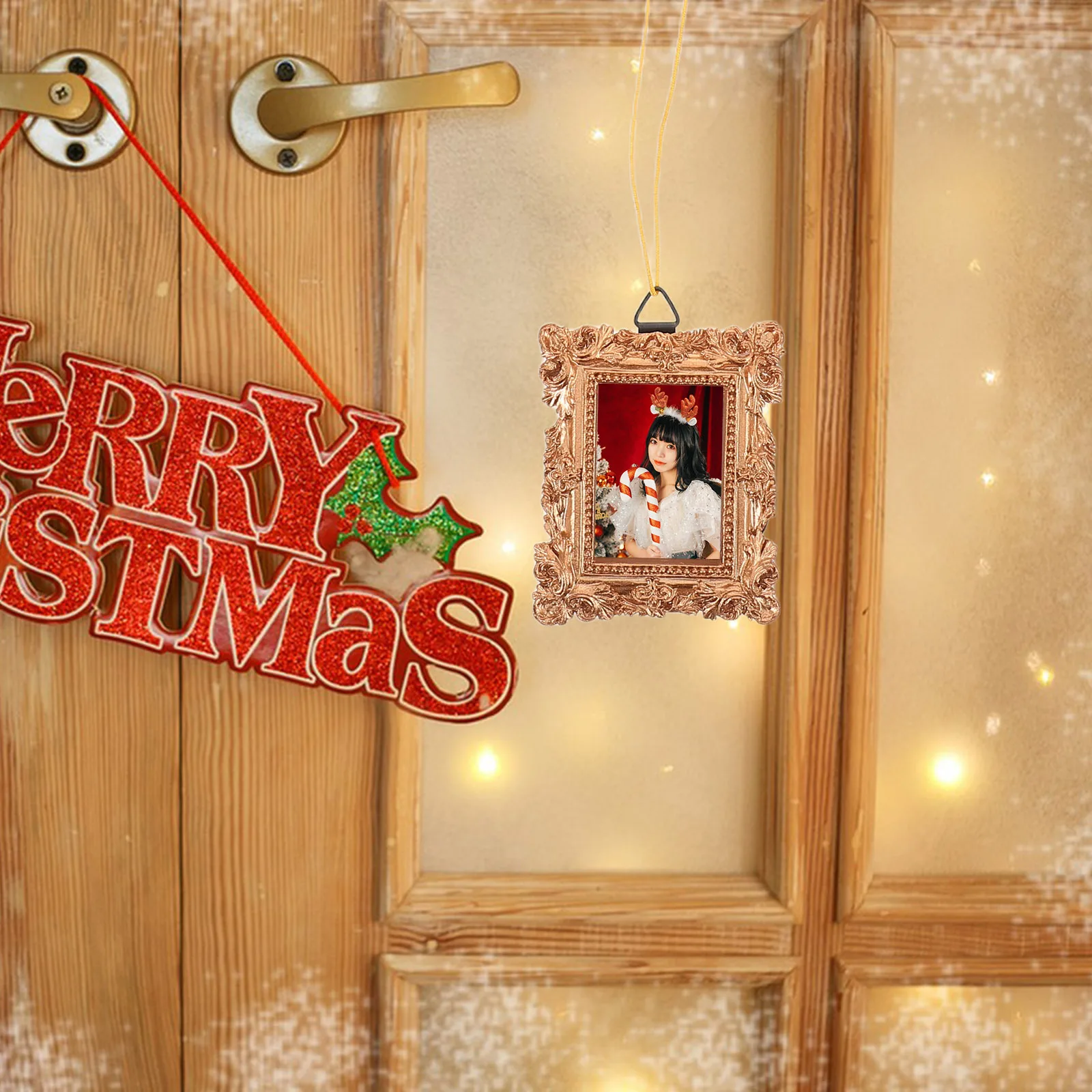 

Small Picture Frame with Rope - Miniature Vintage Frame for Wall Hanging Or Christmas Tree Decoration Holiday Home