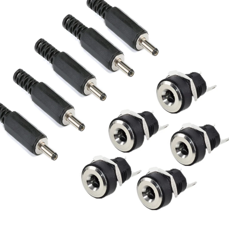 DC 3.5x1.3mm Power Supply Male Plug + Female Jack Panel Mount Solder Wire Connector 3.5*1.3mm DC Plug Socket Connectors